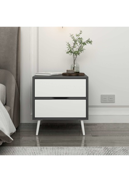 Elina Ayaklı 2 Çekmeceli Komodin - Antrasit/beyaz fiyatları