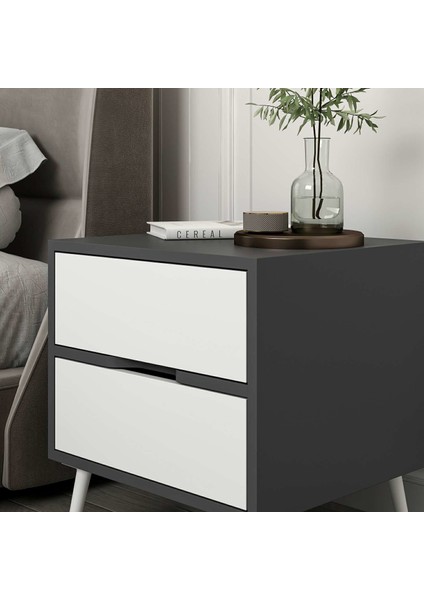 Elina Ayaklı 2 Çekmeceli Komodin - Antrasit/beyaz modelleri
