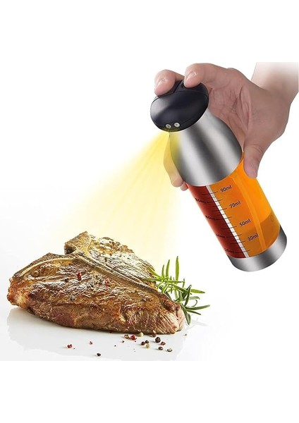 Çift Bölmeli Püskürtmeli Sprey Yağlık ve Sirkelik, 200 ml Kapasite, Paslanmaz Çelik Metal Tasarım