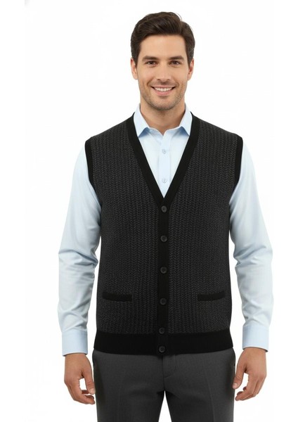 Erkek Düğmeli Yelek Cepli Çelik Örgü Klasik Kalıp 5212L BGL-ST04845