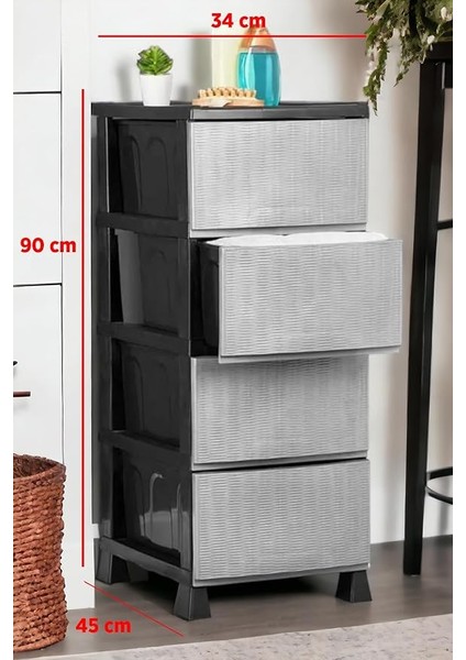Büyük Boy 4 Katlı Hasır Kapaklı Çok Amaçlı Şifonyer Sebzelik Komodin Düzenleyici | 4 Çekmeceli Gri Kapaklı Komodin modelleri