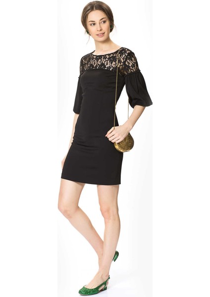 Dantel Detaylı Elbise Siyah Y9911004_001