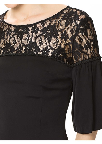 Dantel Detaylı Elbise Siyah Y9911004_001