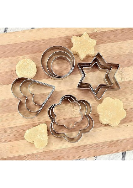 12 Parça Paslanmaz Çelik Kurabiye Kalıbı Seti – Kalp, Yıldız, Çiçek ve Daire Şekilli 301 Kalite Metal Hamur Kesici – Dayanıklı ve Hijyenik Kurabiye Şekillendirici