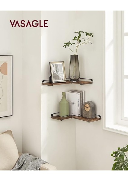 L Şeklinde Köşe Rafları, 2'li Set, Duvar Rafları, Yüzen Raflar, Endüstriyel Tarz, Oturma Odası, Yatak Odası, Mutfak, Yumuşak Kahverengi ve Siyah LLS831B01 fiyatları