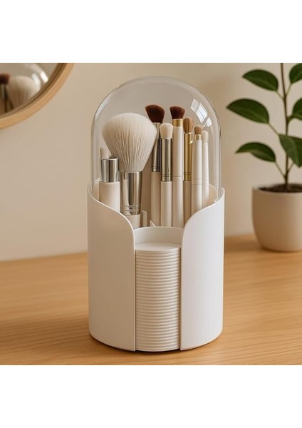 Olivia Makyaj Düzenleyici Beyaz Kozmetik Düzenleyici Fırça Tutucu ve Pamuklu Ped Saklama Kutusu