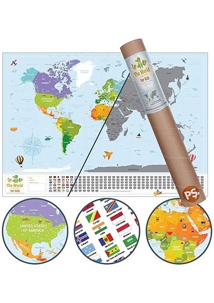 Map Kids Eyaletli Kazınabilir Çocuk Için Eğitici Öğretici Dünya Haritası En Büyük Boy 70×100 Türkiye’de Tek fiyatları