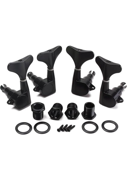 4 Adet Siyah Kapalı Bas Gitar Akort Burgusu Sol Sağ Tuner Kafası ve Gitar Için Vida ve Ferrul ile Uyumlu