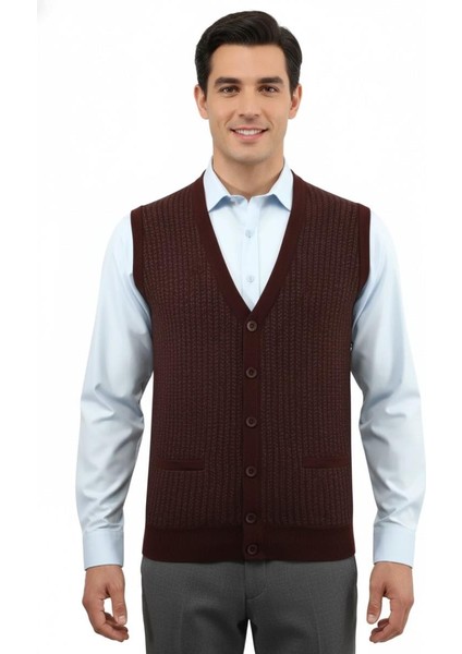 Erkek Düğmeli Yelek Cepli Çelik Örgü Klasik Kalıp 5212L BGL-ST04845