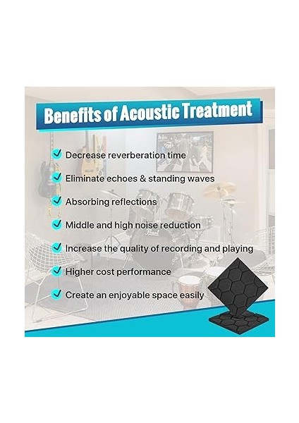 Akustik Köpük, 12 Adet, Akustik Plaka, Ses Emici, 30 x 30 x 2,5 Cm, Ses Yalıtımı, Ses Yalıtımı, Podcast, Stüdyo, Oyun Dekorasyonu, Akış Aksesuarı, Akustik Panel, Siyah modelleri
