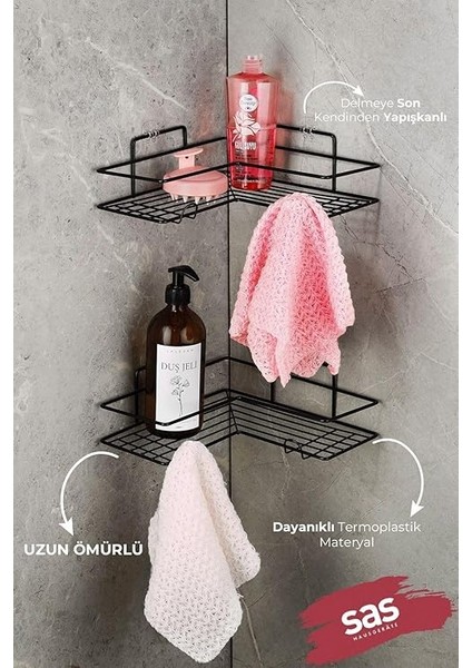 Haus Yapışkanlı Ömür Boyu Paslanmaz Banyo Köşeliği Rafı Banyo Düzenleyici Şampuanlık Raf Siyah modelleri