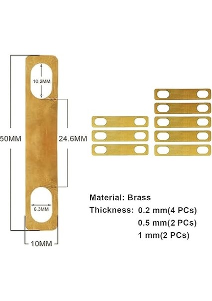 8 Parça Gitar Boyun Şimleri 4 x 0,2 Mm, 2 x 0,5 mm ve 2 x 1 mm Kalınlık Pirinç Şim, Gitar ve Bas Cıvata Boyun Onarımı, Altın fiyatları
