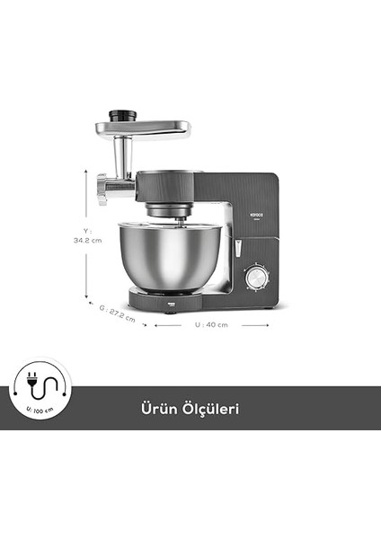 Multichef Ultra 2000W 7 Litre Stand Mikser Mutfak Şefi Anthracite (Kıyma Çekme/sucuk-Sosis/içli Köfte Aparatlı) fiyatları