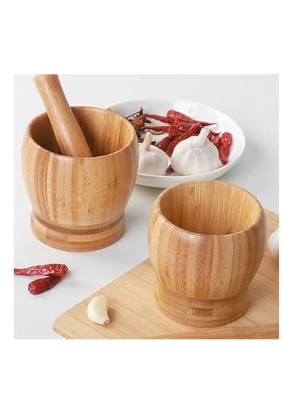 Bambu Havan ve Tokmak Seti, Büyük Boy Mutfak Havanı, Baharat ve Sarımsak Öğütücü ve Döveceği fırsatları