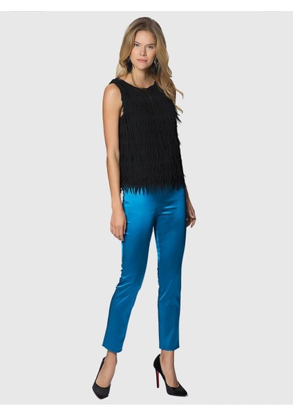 Kısa Paçalı Parlak Pantolon Petrol K1812050_010
