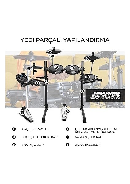 Turbo Mesh Kit - Elektronik Davul Seti, Dijital Bateri, Yeni Başlayanlar Için Sessiz 8 Inç Izgara Pedler, Dersler, 100+ Ses, Bateri Bagetleri ve Bağlantı Kabloları ile modelleri