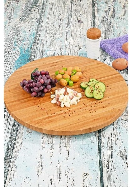 34CM Dönerli Bambu Yuvarlak Pizza ve Sunum Tepsisi, 360 Derece Dönebilen Kahvaltı Sunum, Pizza Sunum ve Börek Sunum Tepsisi