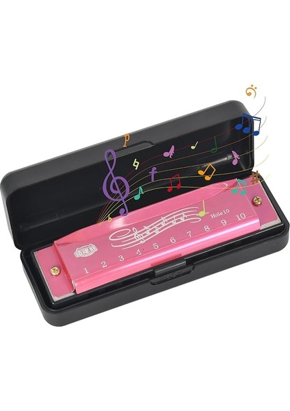 Mızıka, 10 Delikli Blues Armonika, Yetişkinler, Profesyoneller, Yeni Başlayanlar ve Çocuklar Için Kılıflı Mızıka (Pembe)