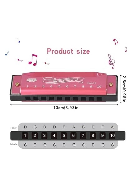 Mızıka, 10 Delikli Blues Armonika, Yetişkinler, Profesyoneller, Yeni Başlayanlar ve Çocuklar Için Kılıflı Mızıka (Pembe) fiyatları