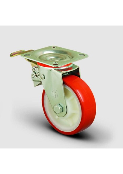 EK01ZKP125F Yanmaz Tip Döner Tablalı Frenli Poliüretan Kaplı Tekerlek ÇAP:125 180 kg Taşır