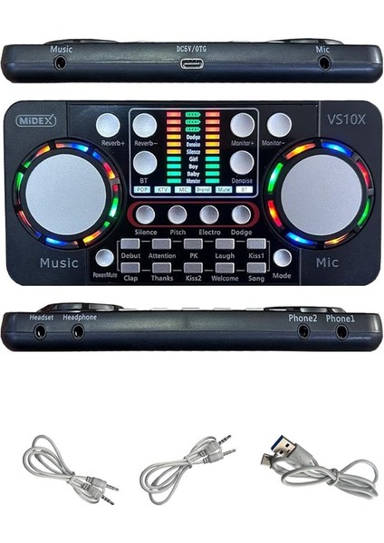 VS10X Üst Seviye Stüdyo Kayıt Canlı Yayın Bluetooth ve Şarjlı Ses Kartı Efektli Radyo Mikseri (Telefon ve Pc Podcast)