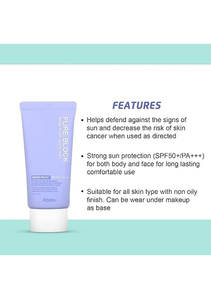 Ter ve Suya Dayanaklı Güneş Kremi A'pıeu Pure Block Water Proof Sun Cream SPF50+/PA+++ 50ML modelleri