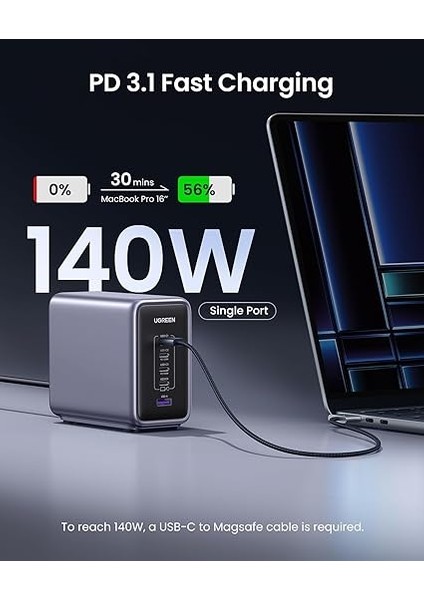 Nexode 300 W USB C Gan Şarj Cihazı, Pd3.1 Tek Bağlantı Noktalı 140 W, Çoklu Şarj Cihazı, 5 Bağlantı Noktalı, MacBook iPad iPhone Galaxy Pixel Steam Deck Kablo 240 W 1,5 M fırsatları