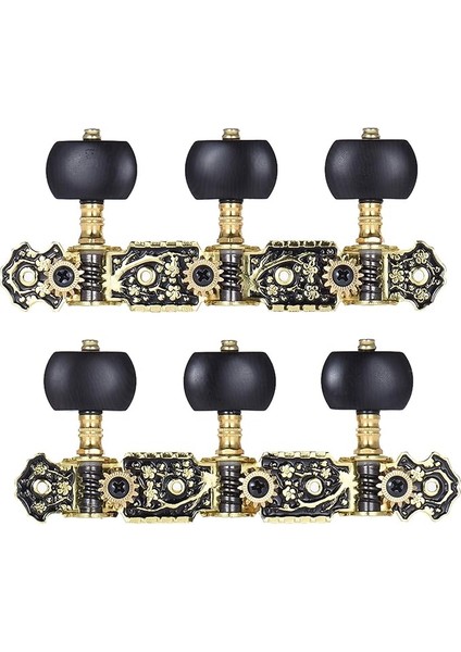 2 Adet (Sol ve Sağ) Klasik Gitar Akort Burgusu Altın ve Siyah Kaplamalı Akustik Gitar Akort Kafaları 1: 14 Akort Tuşları Düğmeleri Tel Akort Aletleri (AOS-020HV3P)