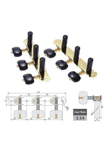 2 Adet (Sol ve Sağ) Klasik Gitar Akort Burgusu Altın ve Siyah Kaplamalı Akustik Gitar Akort Kafaları 1: 14 Akort Tuşları Düğmeleri Tel Akort Aletleri (AOS-020HV3P) fırsatları