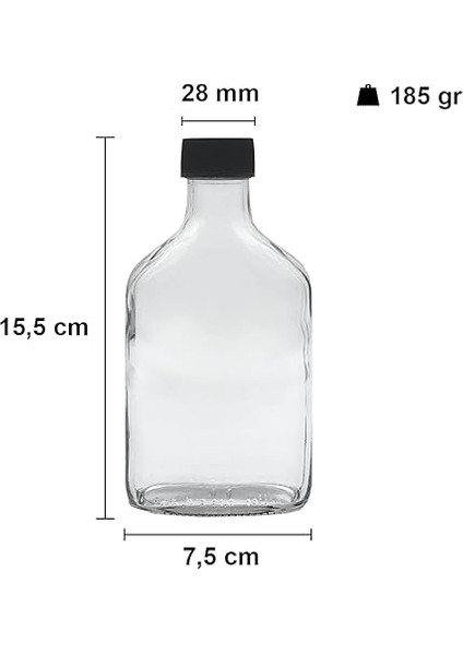 Cold Brew Yassı Şeffaf 200 ml Siyah Plastik Kapaklı Boş Cam Şişe 15 Adet (Soğuk Kahve) fiyatları