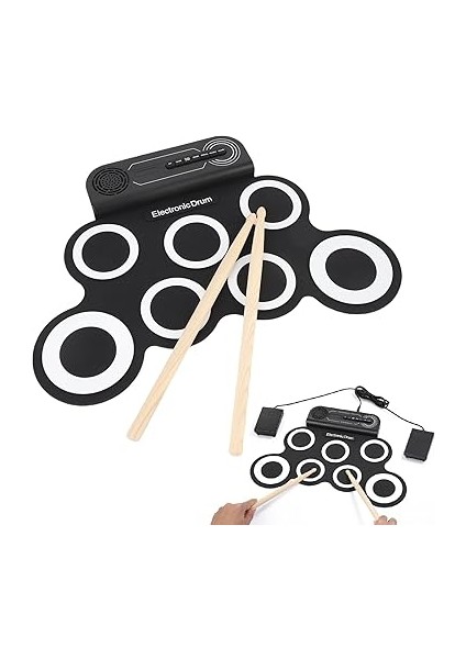 Davul Seti, 7 Davul Uygulama Pad Silikon Ses Efektleri, Drum Pedalları ve Dumbalıkları, Müzik Enstrüman Oyuncakları Çocuklar Için Yetişkinler modelleri