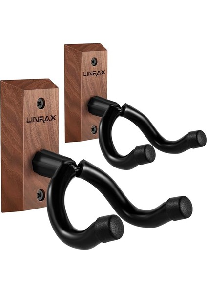 Gitar Duvar Askısı, 2'li Paket Duvara Monte, Siyah Ceviz Ahşap Kancası, Akustik Kancası Elektro Gitar Bas Banjo Mandolin Için Tutucu, Duvar Standı