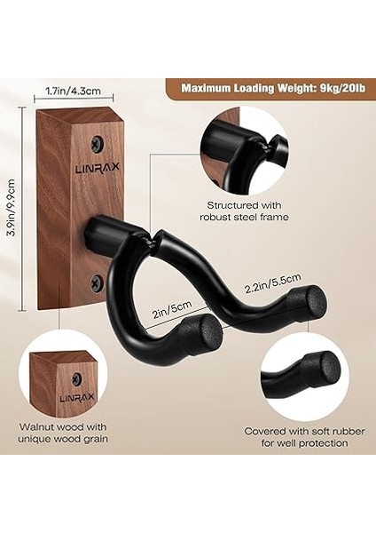 Gitar Duvar Askısı, 2'li Paket Duvara Monte, Siyah Ceviz Ahşap Kancası, Akustik Kancası Elektro Gitar Bas Banjo Mandolin Için Tutucu, Duvar Standı modelleri