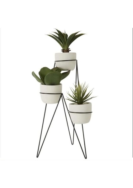 Dizayn Metal Saksı Standı Iskandinav 3 Katlı Ayaklı Çiçeklik WD249