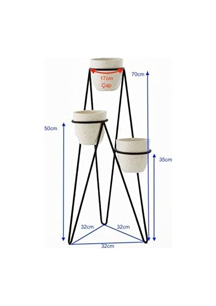 Dizayn Metal Saksı Standı Iskandinav 3 Katlı Ayaklı Çiçeklik WD249 modelleri