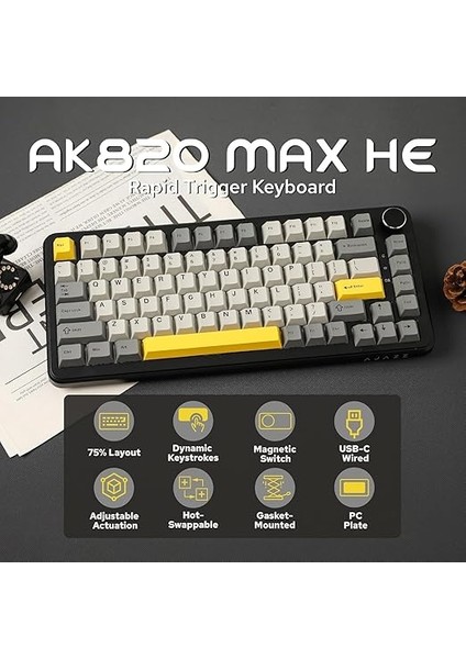 AK820 Max He Hall Effect Manyetik Switch Kablolu Oyun Klavyesi 8000Hz Siyah Beyaz indirimleri