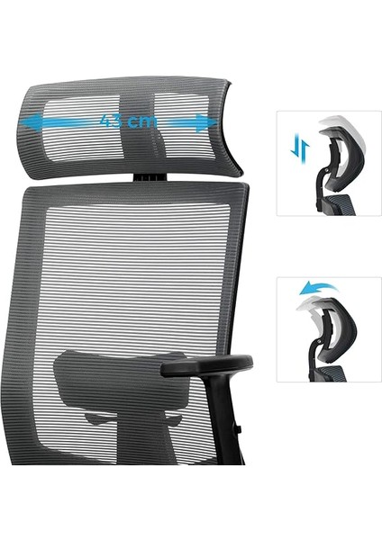 Ofis Koltuğu, File Kaplamalı Masa Sandalyesi, Ayarlanabilir Bel Desteği, Koltuk Başlığı ve Kolçaklar, 120'YE Kadar Ayarlanabilir Eğim Açısı, Gri OCN55BG, 6660 (97-105,5) cm indirimleri