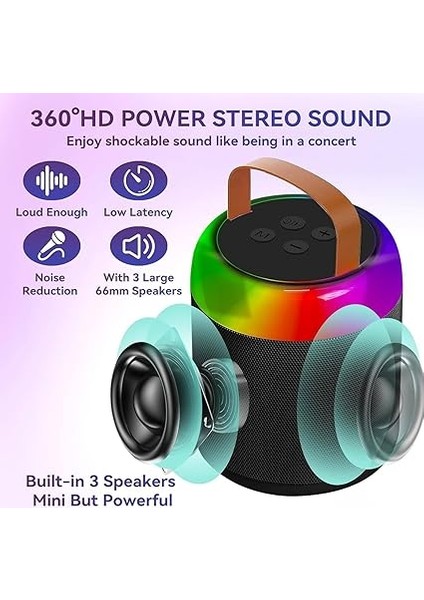 Taşınabilir Karaoke Makinesi, 2 Kablosuz Mikrofonlu Taşınabilir Bluetooth Hoparlör, Çocuklar Yetişkinler Için Müzik Çalar, Erkekler ve Kızlar Için Doğum Günü Hediyeleri (Siyah) fırsatları