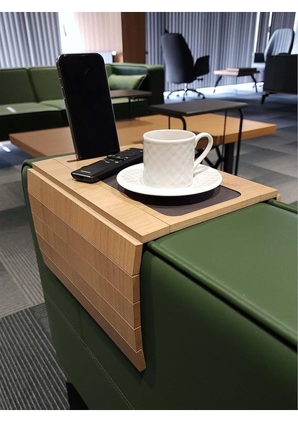 Ex Ahşap Katlanır Portatif Organizer Yan Sehpa Kaydırmaz Deri Yüzeyli Kayın