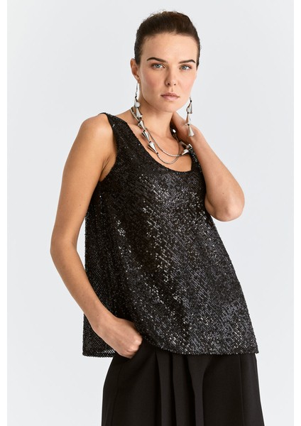 Payetli Askılı Bluz Siyah K2013113_001