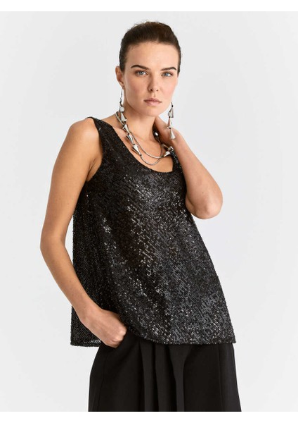 Payetli Askılı Bluz Siyah K2013113_001
