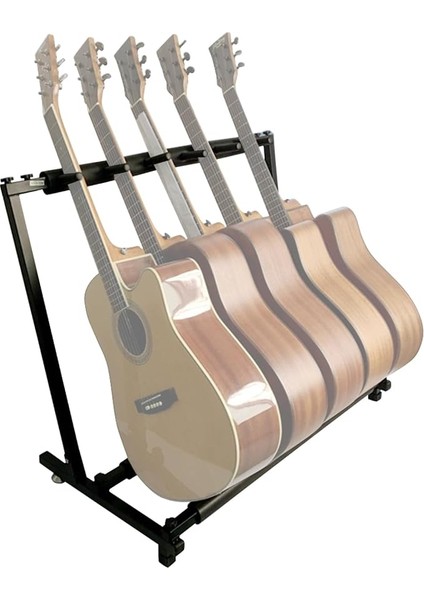 Çoklu Gitar Standı 5 Tutucu Katlanabilir Evrensel Sergileme Rafı Taşınabilir Siyah Klasik Akustik, Elektrik, Bas Gitar Için