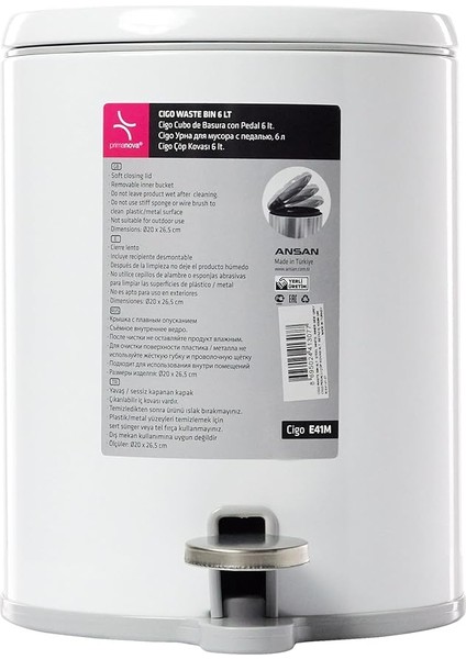 Cigo Çöp Kovası Pedallı 6 Lt Beyaz Içi Gri