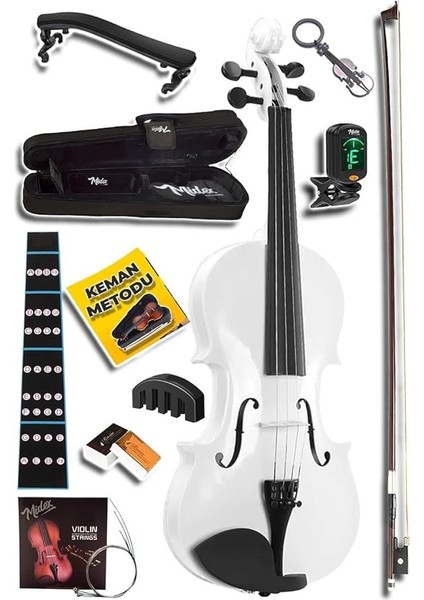HGA44WH-PAK Beyaz 4/4 Tam Boy Keman Seti (Yastık Tuner Susturucu Çanta Yay Reçine)
