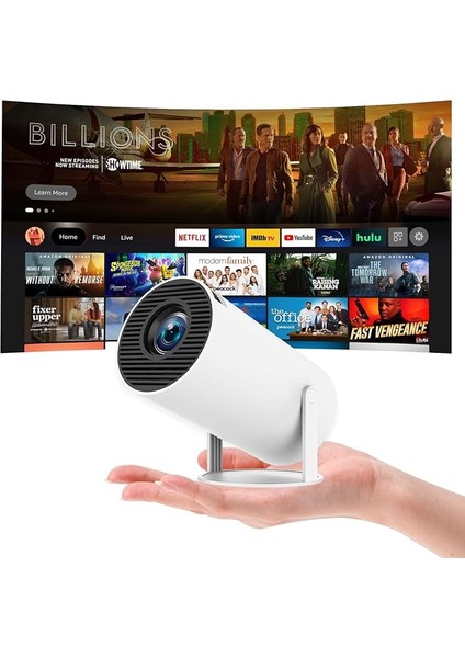 Projektör 4K Taşınabilir Projektör Video Projektörü Wifi 6 Android 11 Retroprojector 1080P Full Hd Telefon Pc Lap HDMI Ev Sineması 180° Döndürme (HY300PRO)