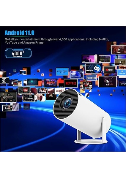 Projektör 4K Taşınabilir Projektör Video Projektörü Wifi 6 Android 11 Retroprojector 1080P Full Hd Telefon Pc Lap HDMI Ev Sineması 180° Döndürme (HY300PRO) fiyatları