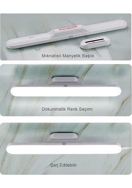 LED Işık USB Şarjlı Mıknatıslı LED Aplik Heroled Martı Ayna Üstü Dolap Altı Dimlenebilir Makyaj Aynası Mutfak Tezgah Aplik (Beyaz) fiyatları