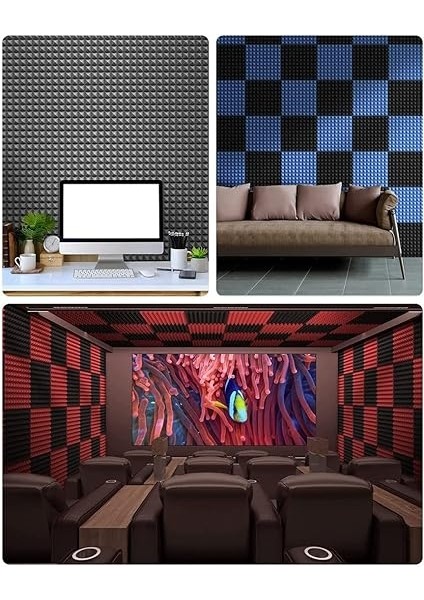 12'li Paket Kendinden Yapışkanlı Geçirmez Köpük Paneller 5X30 x 30 cm Piramit Tasarım Akustik Köpük, Ev Stüdyosu Için, Siyah + Gri fırsatları