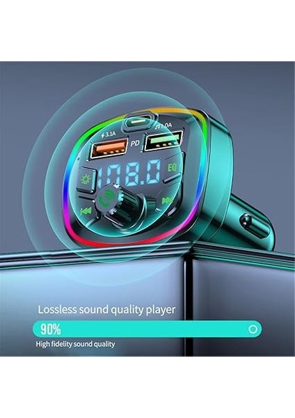 Minuto Q7 NR74 Rgb Renkli Fm Radyo Transmitter Mp3 Çalar Bluetooth 5.0 Çakmaklık Type-C Hızlı Şarj Aleti fiyatları