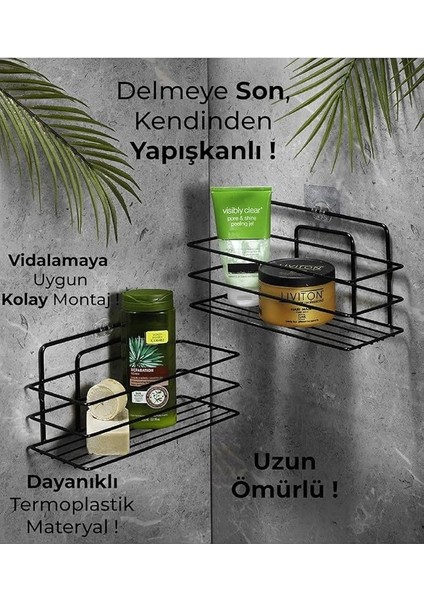 Haus Ömür Boyu Paslanmaz Yapışkanlı Banyo Düzenleyici Şampuanlık Duş Rafı 2 Adet Siyah Tş-01 fiyatları
